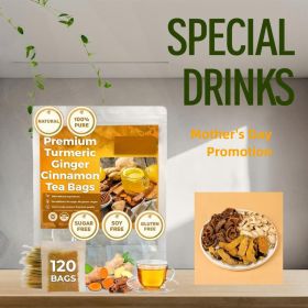 120 Bags Turmeric Ginger Cinnamon Tea Bags, Anti-Inflammatory Herbal Tea, Caffeine Sugar Gluten Free Vegan Wellness Drink