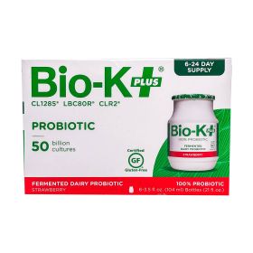 BIO-K PLUS: Probiotic Dairy Culture 50 Billion CFUs Strawberry Flavor 6x3.5 oz, 21 oz