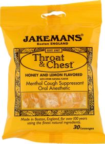 JAKEMANS: Throat and Chest Honey and Lemon Bag Of Lozenges, 30 pc
