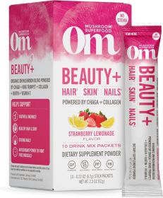 OM ORGANIC MUSHROOM NUTRITION: Beauty Plus Powered By Chaga And Collagen Drink Stick 10 Pack, 2.2 oz